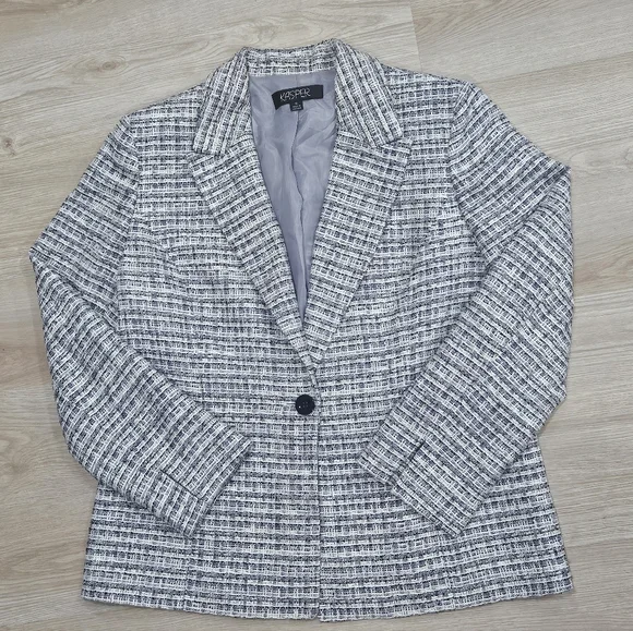 Kasper Women's Gray And White Blazer Jacket Size 16 Tweed - Picture 2 of 8